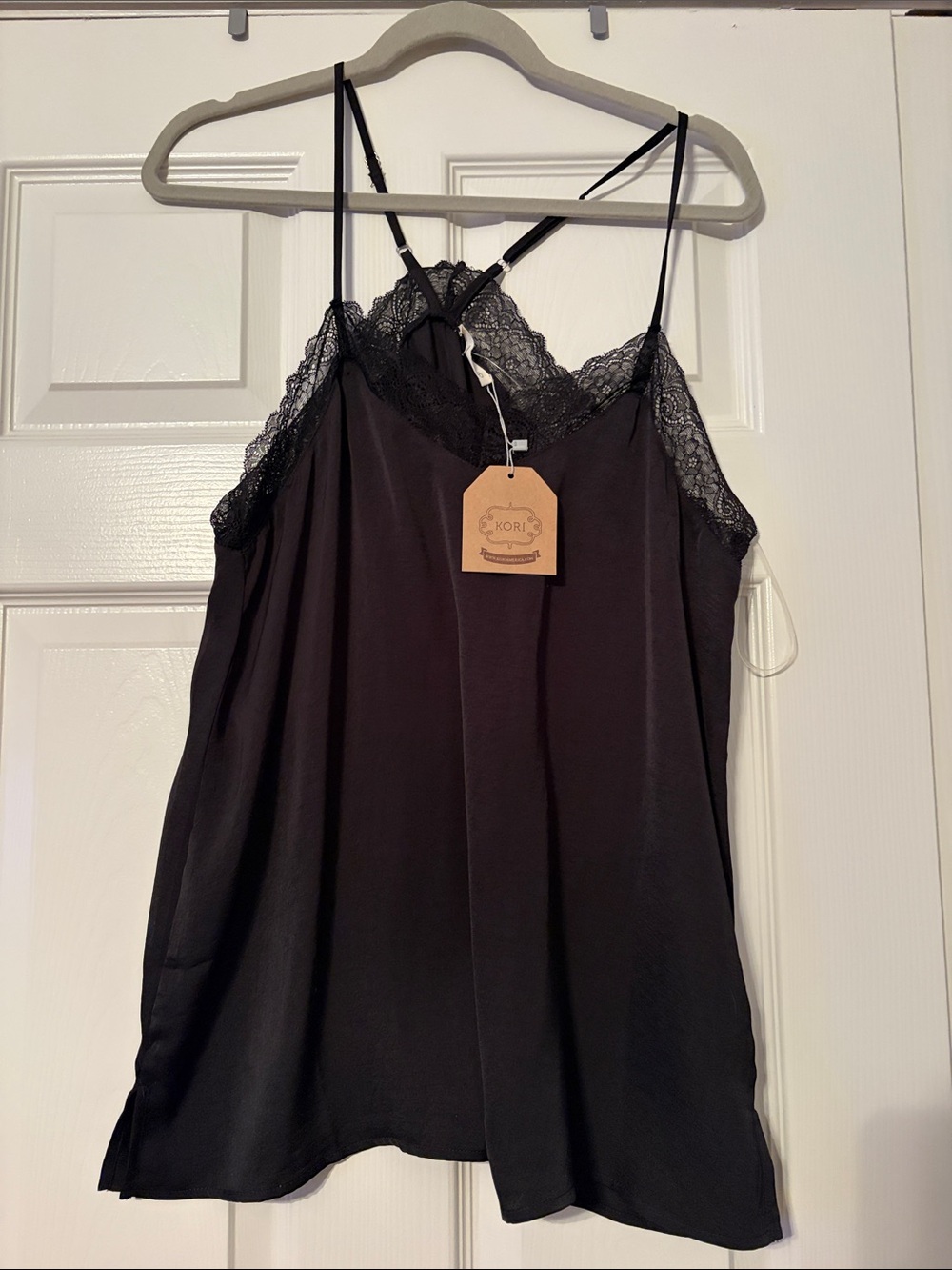 Kori Black Lace Trim V-Neck Camisole Top